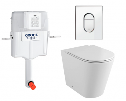 Комплект 3 в 1 смывной бачок скрытого монтажа Grohe GD2 + Унитаз приставной Grossman GR-PR4450S + Кнопка Arena Cosmopolitan хром