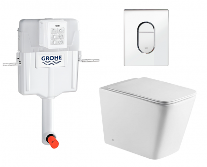 Комплект 3 в 1 смывной бачок скрытого монтажа Grohe GD2 + Унитаз приставной WeltWasser Gelbach 002 GL-WT + Кнопка Arena Cosmopolitan хром