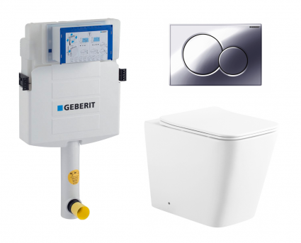 Комплект 3 в 1 смывной бачок скрытого монтажа Geberit Duofix UP320 + Унитаз приставной Enio Binario EN5215047 + Кнопка Geberit Sigma 01 хром