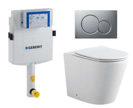 Комплект 3 в 1 смывной бачок скрытого монтажа Geberit Duofix UP320 + Унитаз приставной Акватек Вега AQ1906-00 + Кнопка Geberit Sigma 01 матовый хром