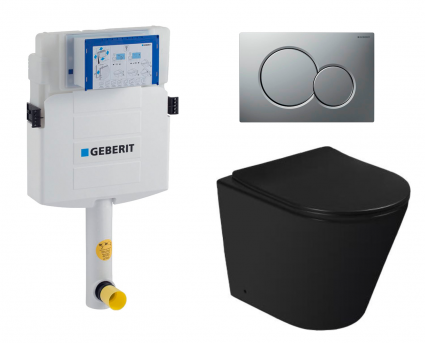 Комплект 3 в 1 смывной бачок скрытого монтажа Geberit Duofix UP320 + Унитаз приставной SantiLine SL-5020MB + Кнопка Geberit Sigma 01 матовый хром