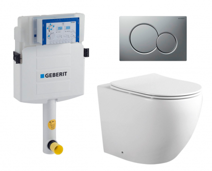 Комплект 3 в 1 смывной бачок скрытого монтажа Geberit Duofix UP320 + Унитаз приставной Акватек Европа AQ1902-00 + Кнопка Geberit Sigma 01 матовый хром