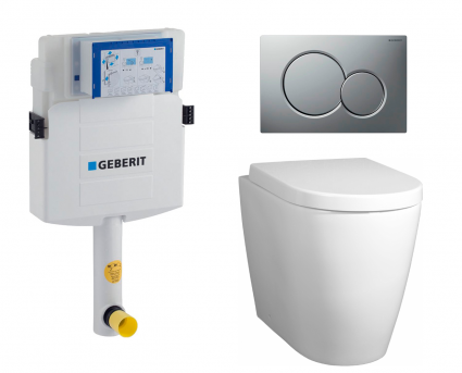 Комплект 3 в 1 смывной бачок скрытого монтажа Geberit Duofix UP320 + Унитаз приставной BelBagno Marino + Кнопка Geberit Sigma 01 матовый хром