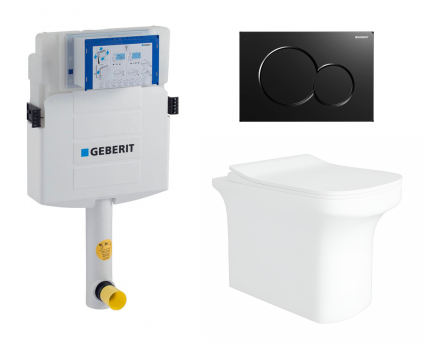 Комплект 3 в 1 смывной бачок скрытого монтажа Geberit Duofix UP320 + Унитаз приставной Enio Solo EN2750023 + Кнопка Geberit Sigma 01 черная