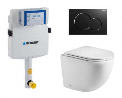 Комплект 3 в 1 смывной бачок скрытого монтажа Geberit Duofix UP320 + Унитаз приставной WeltWasser Merzbach 002 GL-WT + Кнопка Geberit Sigma 01 черная