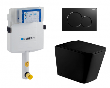 Комплект 3 в 1 смывной бачок скрытого монтажа Geberit Duofix UP320 + Унитаз приставной WeltWasser Gelbach 002 MT-BL + Кнопка Geberit Sigma 01 черная