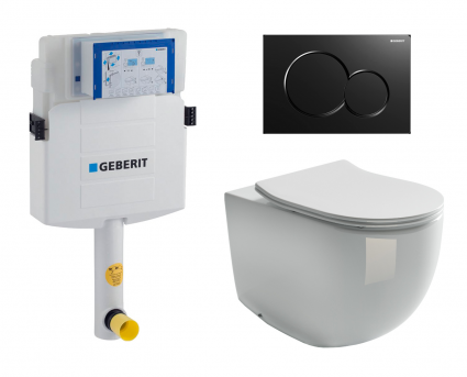 Комплект 3 в 1 смывной бачок скрытого монтажа Geberit Duofix UP320 + Унитаз приставной Ceramica Nova Metropol CN4004 + Кнопка Geberit Sigma 01 черная
