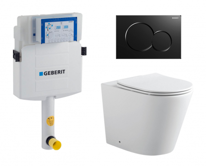 Комплект 3 в 1 смывной бачок скрытого монтажа Geberit Duofix UP320 + Унитаз приставной Акватек Вега AQ1906-00 + Кнопка Geberit Sigma 01 черная