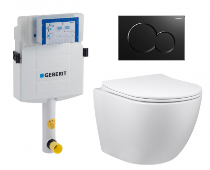 Комплект 3 в 1 смывной бачок скрытого монтажа Geberit Duofix UP320 + Унитаз приставной Vincea Globo VT1-14S + Кнопка Geberit Sigma 01 черная