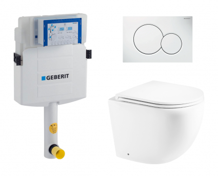 Комплект 3 в 1 смывной бачок скрытого монтажа Geberit Duofix UP320 + Унитаз приставной Enio Unico EN5104885 + Кнопка Geberit Sigma 01 белая