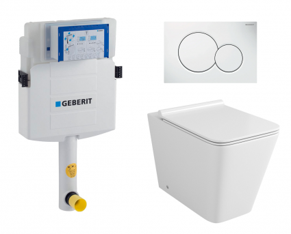 Комплект 3 в 1 смывной бачок скрытого монтажа Geberit Duofix UP320 + Унитаз приставной Grossman GR-PR4414S + Кнопка Geberit Sigma 01 белая