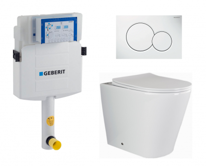 Комплект 3 в 1 смывной бачок скрытого монтажа Geberit Duofix UP320 + Унитаз приставной Ceramica Nova Highlight CN1812 + Кнопка Geberit Sigma 01 белая