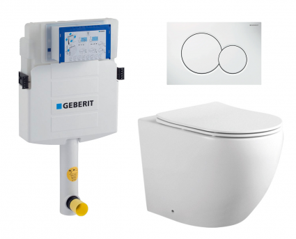 Комплект 3 в 1 смывной бачок скрытого монтажа Geberit Duofix UP320 + Унитаз приставной Акватек Европа AQ1902-00 + Кнопка Geberit Sigma 01 белая