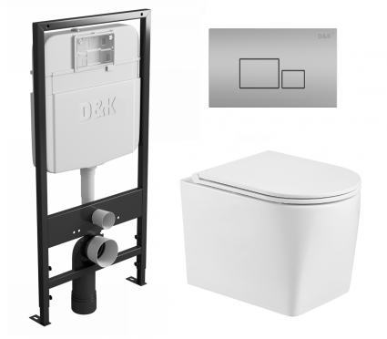 Комплект 3 в 1 инсталляция D&K DI8055119 + Унитаз подвесной WeltWasser Nesenbach 004 GL-WT + Кнопка прямоугольная матовый хром