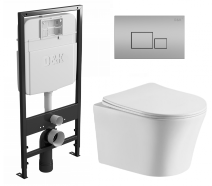 Комплект 3 в 1 инсталляция D&K DI8055119 + Унитаз подвесной CeruttiSpa Adige Aria CT7837 + Кнопка прямоугольная матовый хром