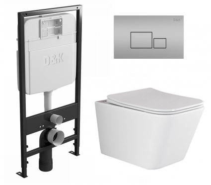 Комплект 3 в 1 инсталляция D&K DI8055119 + Унитаз подвесной Ceramica Nova Metric Rimless CN3007 + Кнопка прямоугольная матовый хром