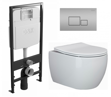 Комплект 3 в 1 инсталляция D&K DI8055119 + Унитаз подвесной Ceramica Nova Play CN3001 + Кнопка прямоугольная матовый хром