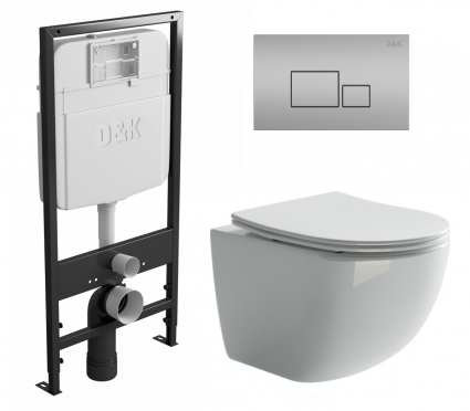 Комплект 3 в 1 инсталляция D&K DI8055119 + Унитаз подвесной Ceramica Nova Forma CN3009 + Кнопка прямоугольная матовый хром