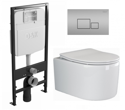 Комплект 3 в 1 инсталляция D&K DI8055119 + Унитаз подвесной Ceramica Nova Moments CN3003 + Кнопка прямоугольная матовый хром