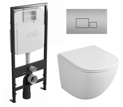 Комплект 3 в 1 инсталляция D&K DI8055119 + Унитаз подвесной Owl 1975 Cirkel-H OWLT190302 + Кнопка прямоугольная матовый хром