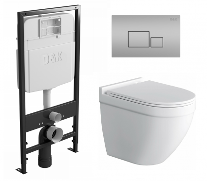 Комплект 3 в 1 инсталляция D&K DI8055119 + Унитаз подвесной Owl 1975 Cirkel-H + Кнопка прямоугольная матовый хром