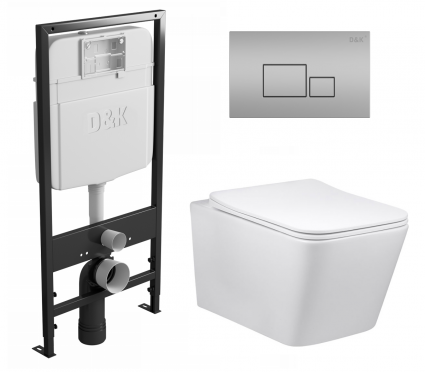 Комплект 3 в 1 инсталляция D&K DI8055119 + Унитаз подвесной Vincea Q-Line VT1-12 + Кнопка прямоугольная матовый хром