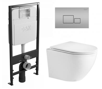 Комплект 3 в 1 инсталляция D&K DI8055119 + Унитаз подвесной WeltWasser Merzbach 043 GL-WT + Кнопка прямоугольная матовый хром