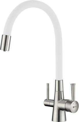 Смеситель для кухни Lemark Comfort LM3075BN-White с гибким изливом, никель, белый