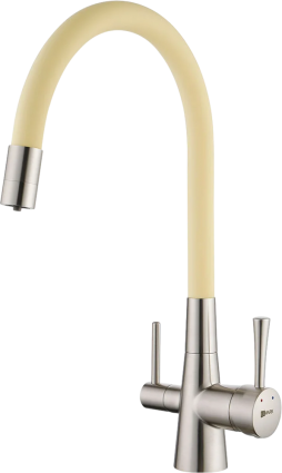 Смеситель для кухни Lemark Comfort LM3075BN-Beige с гибким изливом, никель, бежевый