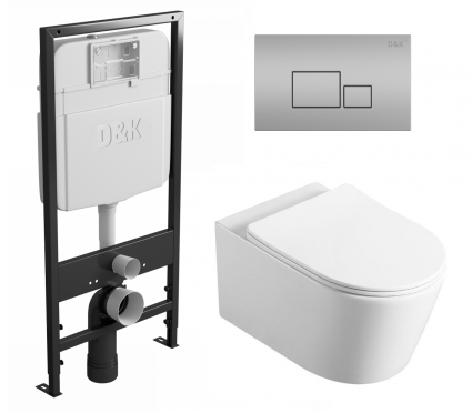 Комплект 3 в 1 инсталляция D&K DI8055119 + Унитаз подвесной Vincea Cute VT1-24 + Кнопка прямоугольная матовый хром