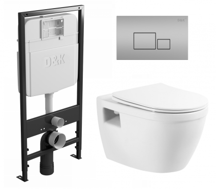 Комплект 3 в 1 инсталляция D&K DI8055119 + Унитаз подвесной BelBagno Loto BB070CHR/SC + Кнопка прямоугольная матовый хром