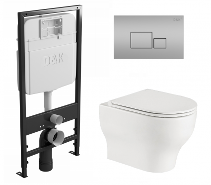 Комплект 3 в 1 инсталляция D&K DI8055119 + Унитаз подвесной WeltWasser Erlenbach 004 GL-WT + Кнопка прямоугольная матовый хром