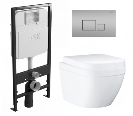 Комплект 3 в 1 инсталляция D&K DI8055119 + Унитаз подвесной Grohe Euro Ceramic 39206000 + Кнопка прямоугольная матовый хром