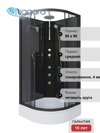 Душевая кабина Niagara Classic NG-6501-14BKTG 90x90 см, без крыши, с гидромассажем и тропическим душем