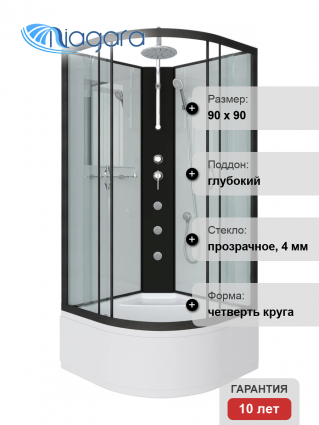 Душевая кабина Niagara Classic NG-6708-14BKTG 90x90 см, без крыши, с гидромассажем и тропическим душем