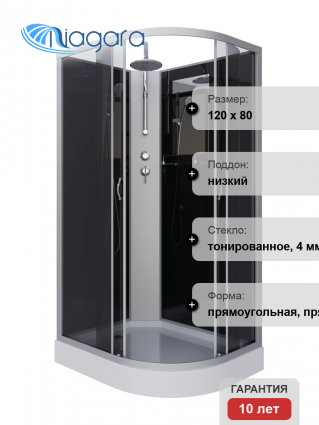 Душевая кабина Niagara Classic NG-3512-14LBKT 120х80 см, без крыши, с тропическим душем