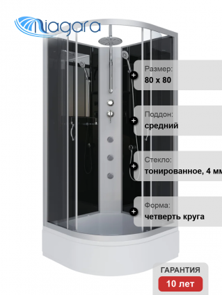 Душевая кабина Niagara Classic NG-3503-14BKTG 80х80 см, без крыши, с гидромассажем и тропическим душем