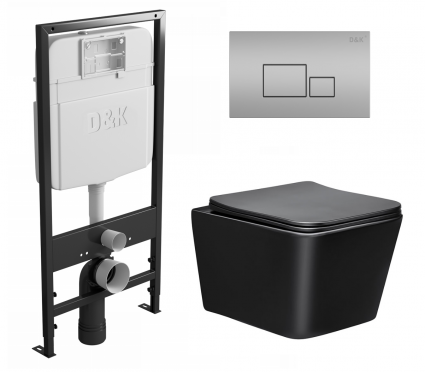 Комплект 3 в 1 инсталляция D&K DI8055119 + Унитаз подвесной Vincea Q-Line VT1-12MB + Кнопка прямоугольная матовый хром