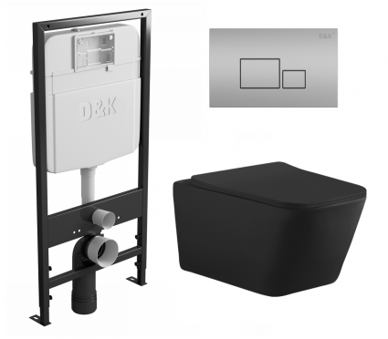 Комплект 3 в 1 инсталляция D&K DI8055119 + Унитаз подвесной Aquanet Tavr-W BW 287011 + Кнопка прямоугольная матовый хром