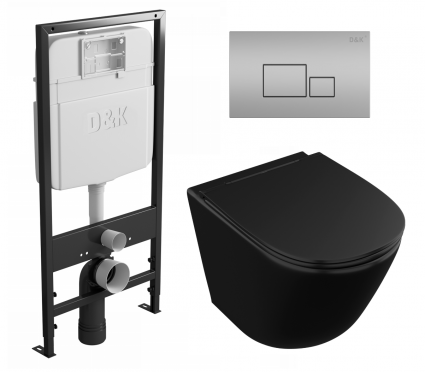 Комплект 3 в 1 инсталляция D&K DI8055119 + Унитаз подвесной Owl 1975 Vind Cirkel-H Matt Black OWLT190305 + Кнопка прямоугольная матовый хром
