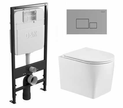Комплект 3 в 1 инсталляция D&K DI8055119 + Унитаз подвесной WeltWasser Nesenbach 004 GL-WT + Кнопка прямоугольная хром