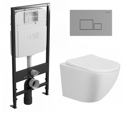 Комплект 3 в 1 инсталляция D&K DI8055119 + Унитаз подвесной Taliente Amato AM25010 + Кнопка прямоугольная хром