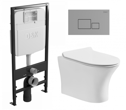 Комплект 3 в 1 инсталляция D&K DI8055119 + Унитаз подвесной CeruttiSpa Bernina aria CT7191 + Кнопка прямоугольная хром