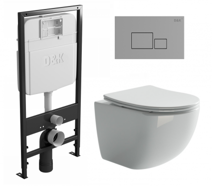 Комплект 3 в 1 инсталляция D&K DI8055119 + Унитаз подвесной Ceramica Nova Forma CN3009 + Кнопка прямоугольная хром