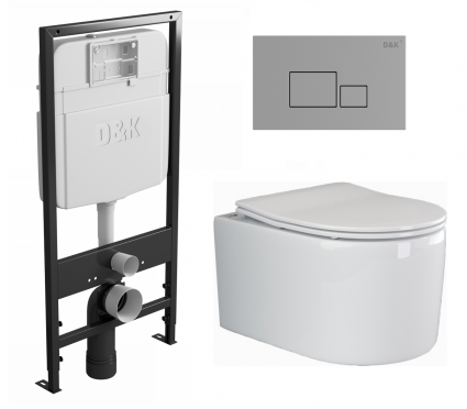 Комплект 3 в 1 инсталляция D&K DI8055119 + Унитаз подвесной Ceramica Nova Moments CN3003 + Кнопка прямоугольная хром