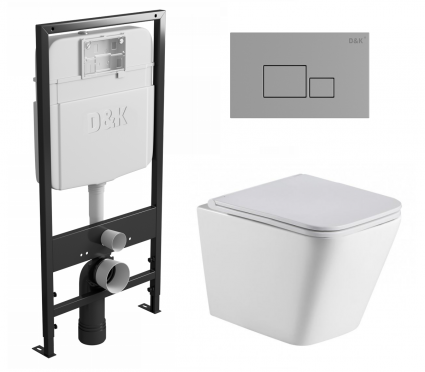 Комплект 3 в 1 инсталляция D&K DI8055119 + Унитаз подвесной WeltWasser Gelbach 043 GL-WT + Кнопка прямоугольная хром