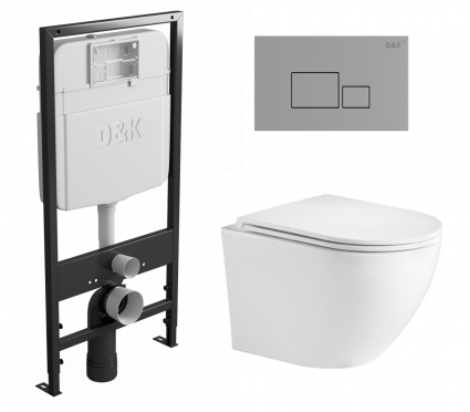 Комплект 3 в 1 инсталляция D&K DI8055119 + Унитаз подвесной WeltWasser Merzbach 043 GL-WT + Кнопка прямоугольная хром