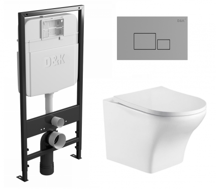 Комплект 3 в 1 инсталляция D&K DI8055119 + Унитаз подвесной WeltWasser Odenbach 004 GL-WT + Кнопка прямоугольная хром