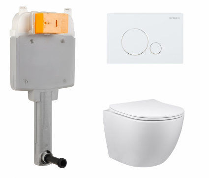 Комплект 3 в 1 смывной бачок скрытого монтажа BelBagno BB025-CS + Унитаз Vincea Globo VT1-14S с кнопкой белой Sfera
