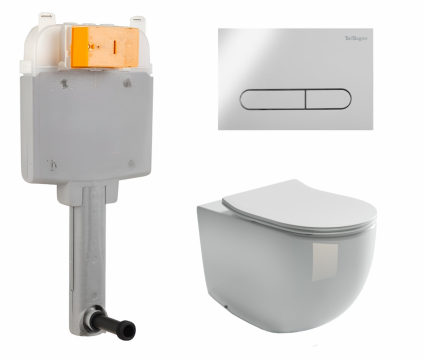 Комплект 3 в 1 смывной бачок скрытого монтажа BelBagno BB025-CS + Унитаз приставной Ceramica Nova Metropol CN4004 с кнопкой хром Prospero